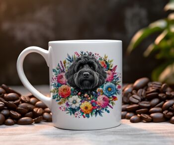 Personalised Black Cockapoo Summer Floral Dog Wreath Cushion And Mug Gift Bundle, 2 of 4