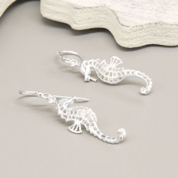 Sterling Silver Dangly Seahorse Earrings, 2 of 4