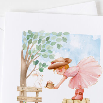 Birthday Card For Girl, Rabbit And Girl Birthday Cake, 3 of 10