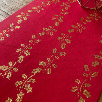 Christmas Holly Table Runner Red Gold Velvet Festive Decoration 3m, 3 of 4