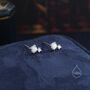 Sterling Silver Tiny Cz And White Opal Stud Earrings, thumbnail 3 of 11