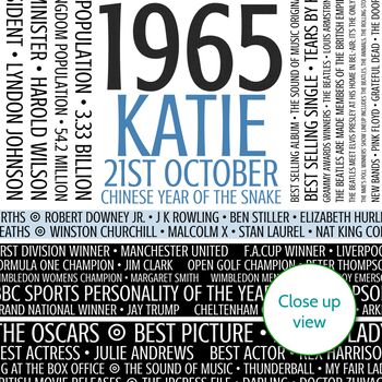 Personalised 60th Birthday Print Gift Year Facts 1964 1965, 7 of 12