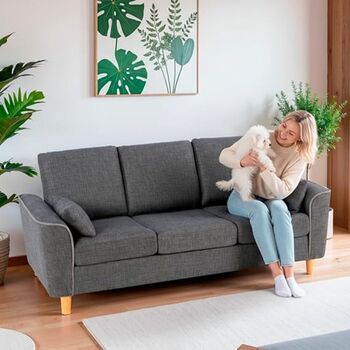 Three Seater Sofa Comfortable Fabric Sofa With Cushions, 3 of 12