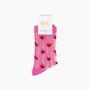 Hearts Stripes Combed Cotton Sheer Pop Socks In Pink/Red, thumbnail 4 of 4