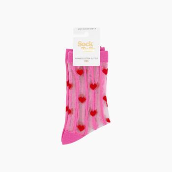 Hearts Stripes Combed Cotton Sheer Pop Socks In Pink/Red, 4 of 4