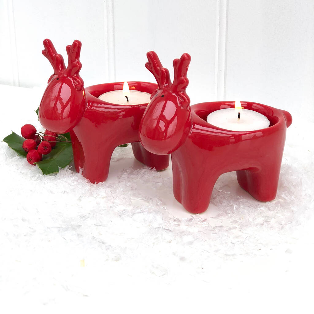 Ceramic Reindeer T Light Holders By Pink Pineapple Home & Gifts