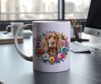 Personalised Cocker Spaniel Summer Floral Dog Wreath Cushion And Mug Gift Bundle, 2 of 4