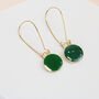 Dainty Emerald Green And Gold Plated Droplet Earrings, thumbnail 5 of 6