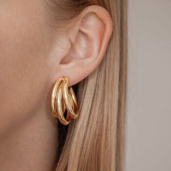 Triple Ring Round Hoop Earrings, 3 of 6