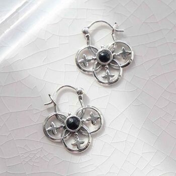 Sterling Silver Gemstone Royal Hoop Earrings, 6 of 8