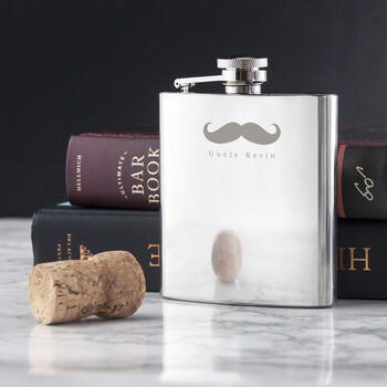 Personalised Stainless Steel Moustache Hip Flask, 8 of 8