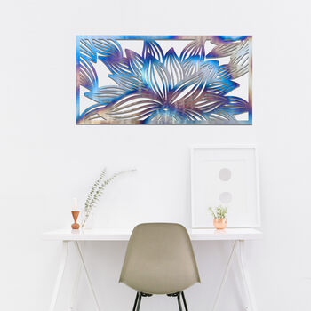 Metal Flower Pattern Wall Art In Rectangular Frame, 4 of 12