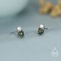 Sterling Silver Natural Moss Agate And Cz Stud Earrings, thumbnail 1 of 12