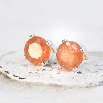 Sunstone Stud Earrings In Silver Or Gold, 7 of 12