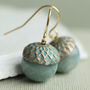 Gold Storm Blue Jade Acorn Earrings, thumbnail 1 of 8