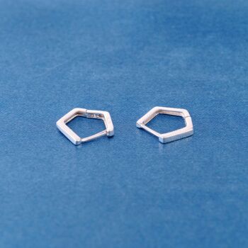 925 Sterling Silver Hexagonal Hoop Earrings, 4 of 7