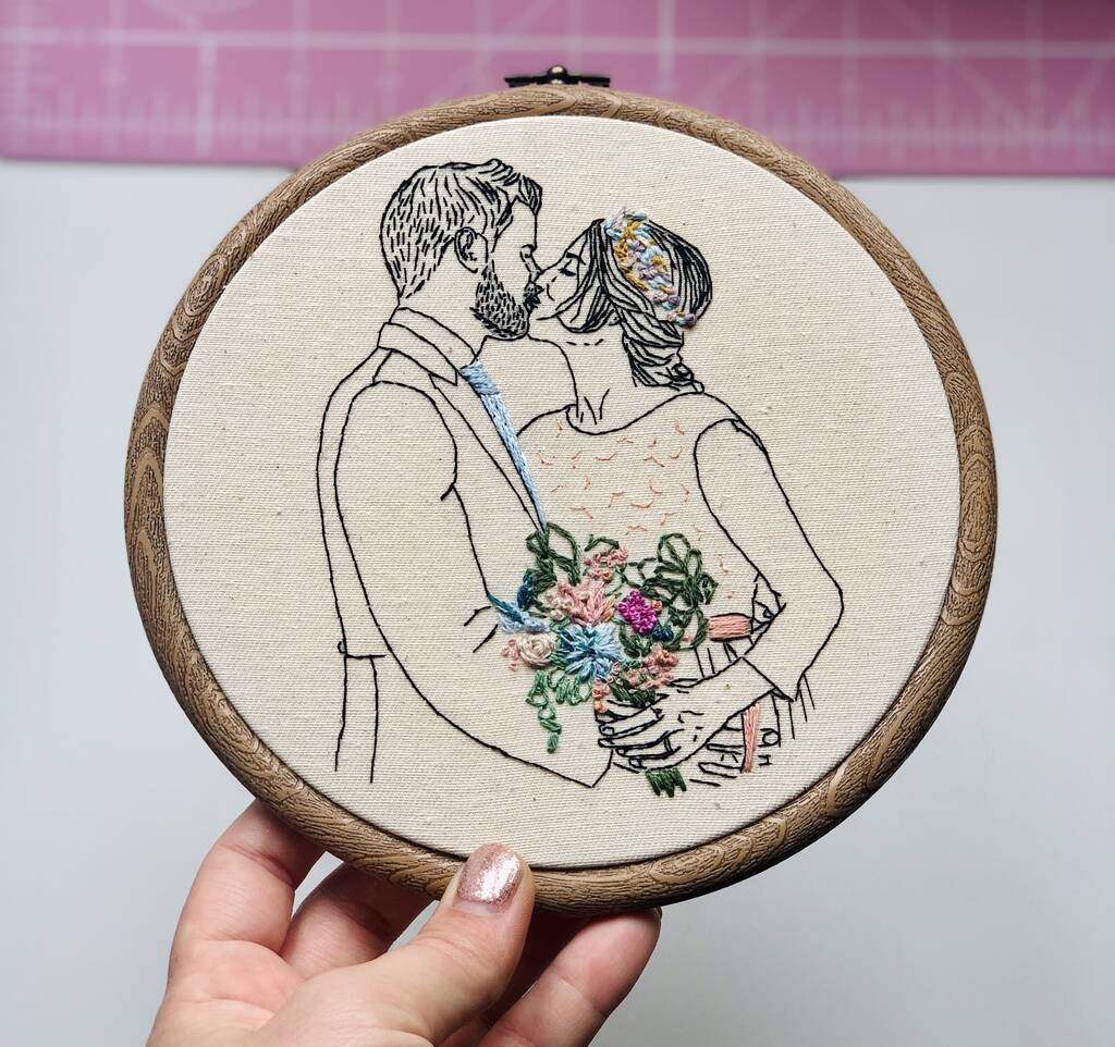 Personalised Hand Embroidered Couples Wedding Portrait By House O'Fellows
