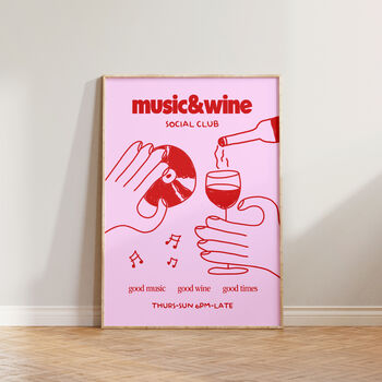 Music And Wine Social Club Illustration Kitchen Print, 4 of 9