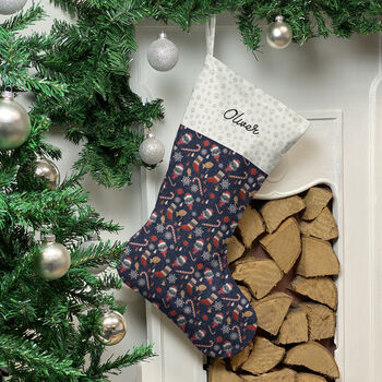 Personalised Cats Christmas Stocking In Navy, 5 of 7