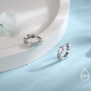 Star Motif Huggie Hoop Earrings In Sterling Silver, 3 of 12