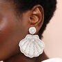White Beaded Shell Drop Earrings, thumbnail 3 of 4