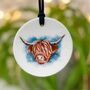 Personalised Highland Cow Ceramic Hanging Decoration, thumbnail 1 of 3