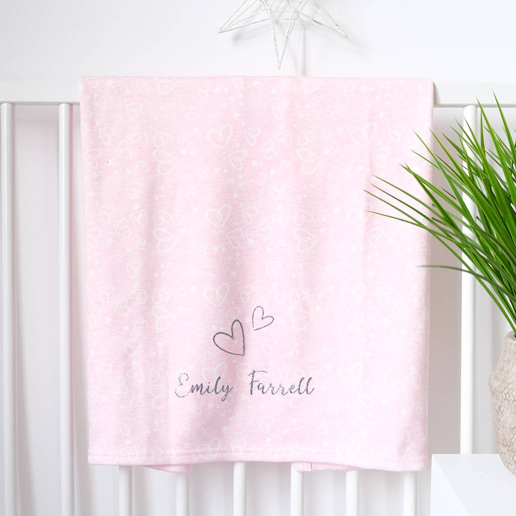 Personalised Pink Baby Blanket With Hearts By 1st Birthday Gifts