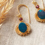 Blue Opal Estrucan Style Gold Plated Silver Earrings, thumbnail 1 of 6