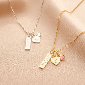 Sterling Silver Bar, Heart And Birthstone Necklace, 2 of 11