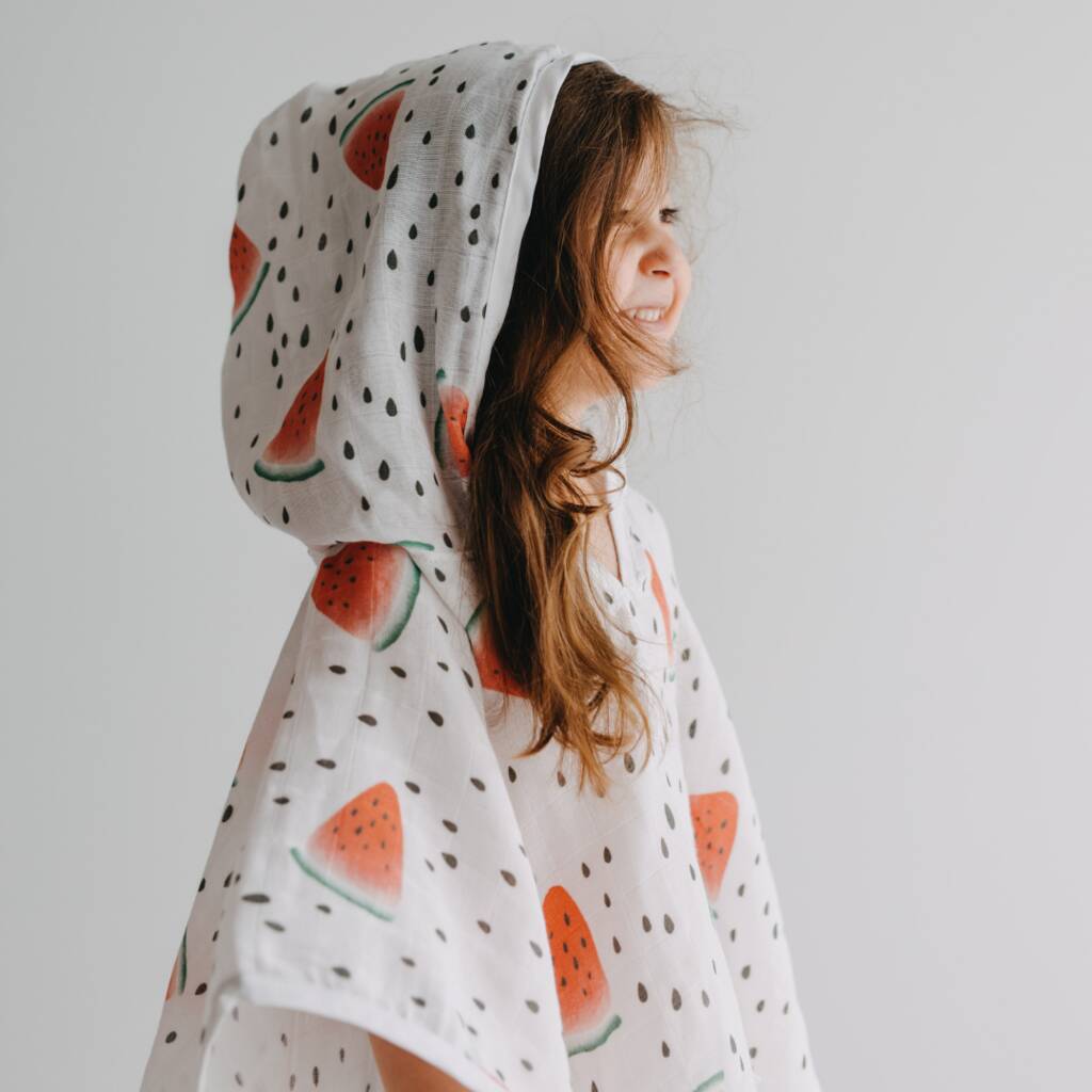 Baby Muslin Hooded Cape Poncho Watermelon Baby Gift, 1 of 6