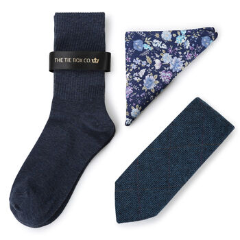 Mens Luxury Dion Blue Tweed Tie Gift Box Set, 3 of 3