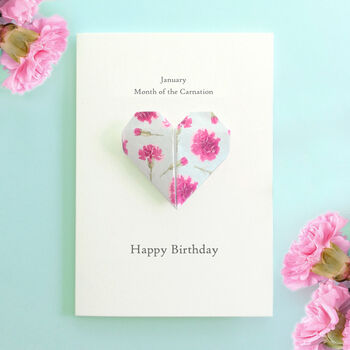 Birth Flower June Rose Origami Heart Card, 9 of 12