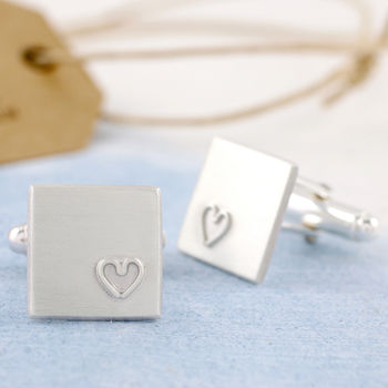 Personalised Wedding Cufflinks. Silver Heart Cufflinks, 4 of 5