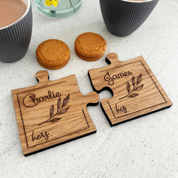Personalised Oak Veneer Jigsaw Coasters Leaf Design, 5 of 7