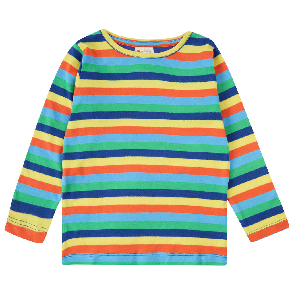 Kids Fitted Top Rainbow Stripe By Piccalilly