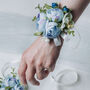Wedding Peony Wrist Corsage In Sky Blue, thumbnail 2 of 9