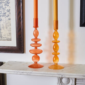 A Pair Of Amber Glass Candle Stick Holders, 2 of 6