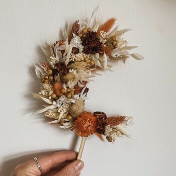 Autumnal Crescent Moon Dried Flower Wedding Cake Topper, 4 of 4