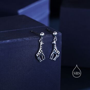 Giraffe Drop Stud Earrings In Sterling Silver, 2 of 12