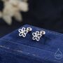 Forget Me Not Flower Screw Back Earrings In Sterling Silver, thumbnail 1 of 10