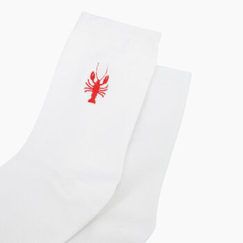 Women's Embroidered Cotton Socks Cream Red Lobsters, 2 of 4