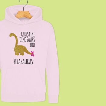 'Girls Like Dinosaurs Too' Girls Hoodie, 9 of 12