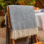100% Shetland Wool Herringbone Blanket Smoky Grey, thumbnail 1 of 3