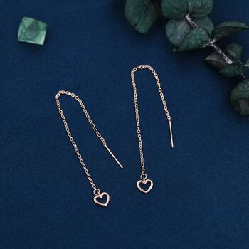 Tiny Open Heart Threader Earrings In Sterling Silver, 6 of 12