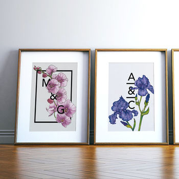Personalised Couples Initials Floral Botanical Print, 2 of 12