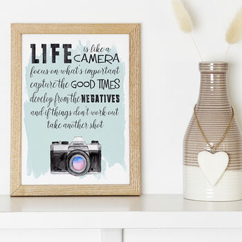 Life Is Like A Camera Inspirational Typography Print, 3 of 10