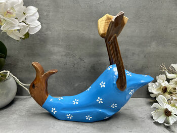 Handcrafted Wooden Drunken Duck Wine Bottle Rack Holder Blue White, 3 of 12