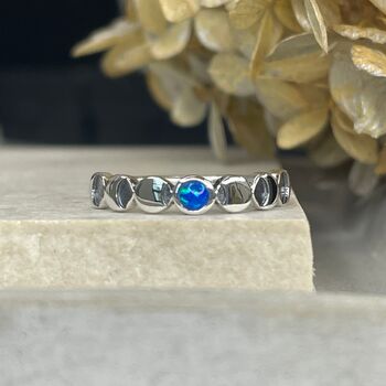 925 Sterling Silver Lunar Phases Ring Blue Opal, 4 of 11