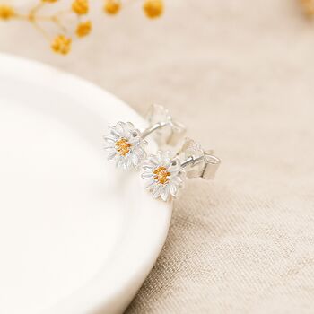 Sterling Silver September Aster Birth Flower Stud Earrings, 2 of 3