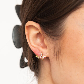 Gold Plated Heart Beat Stud Earrings, 2 of 8